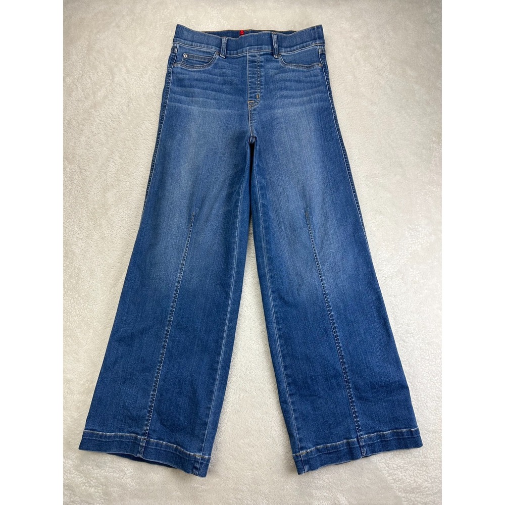 Vintage Spanx Wide Leg Jeans Womens L Indigo Blue Denim Seamed Front Pull On